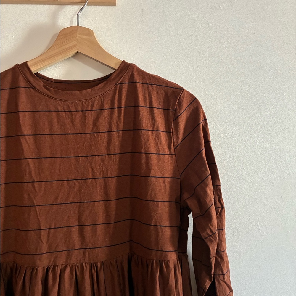 Women’s Midi Dress in Rust with Black Stripes